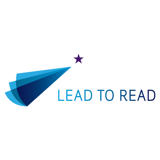 Lead to Read logo - stylized blue pages on the left, a small, purple, five-pointed star in the top center, and the words Lead to Read going to the right in a blue to purple gradient.