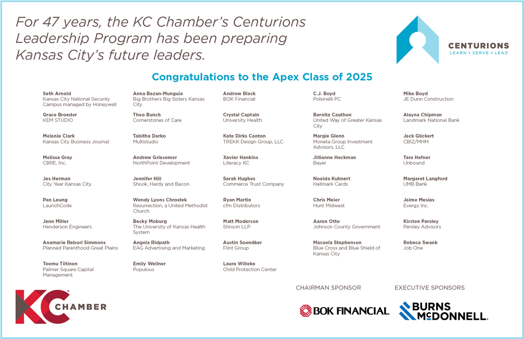 List of names and employers of the incoming Centurions Apex class of 2025