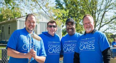 (From left) Mo. Rep. Robert Sauls, Dist. 21; Tom Krewson, Comcast director of government affairs; Mo. Rep. Jerome Barnes, Dist. 28; Mo. Rep. Jeff Coleman, Dist. 32; all came to show support and help with the efforts of Comcast Cares Day. 