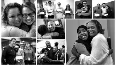 Collage of black & white photos showing KC Scholars students