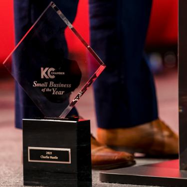 2021 Mr. K Award on floor next to podium