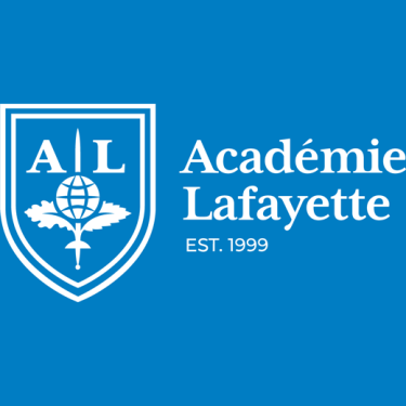 Academie Lafayette logo in white over blue background
